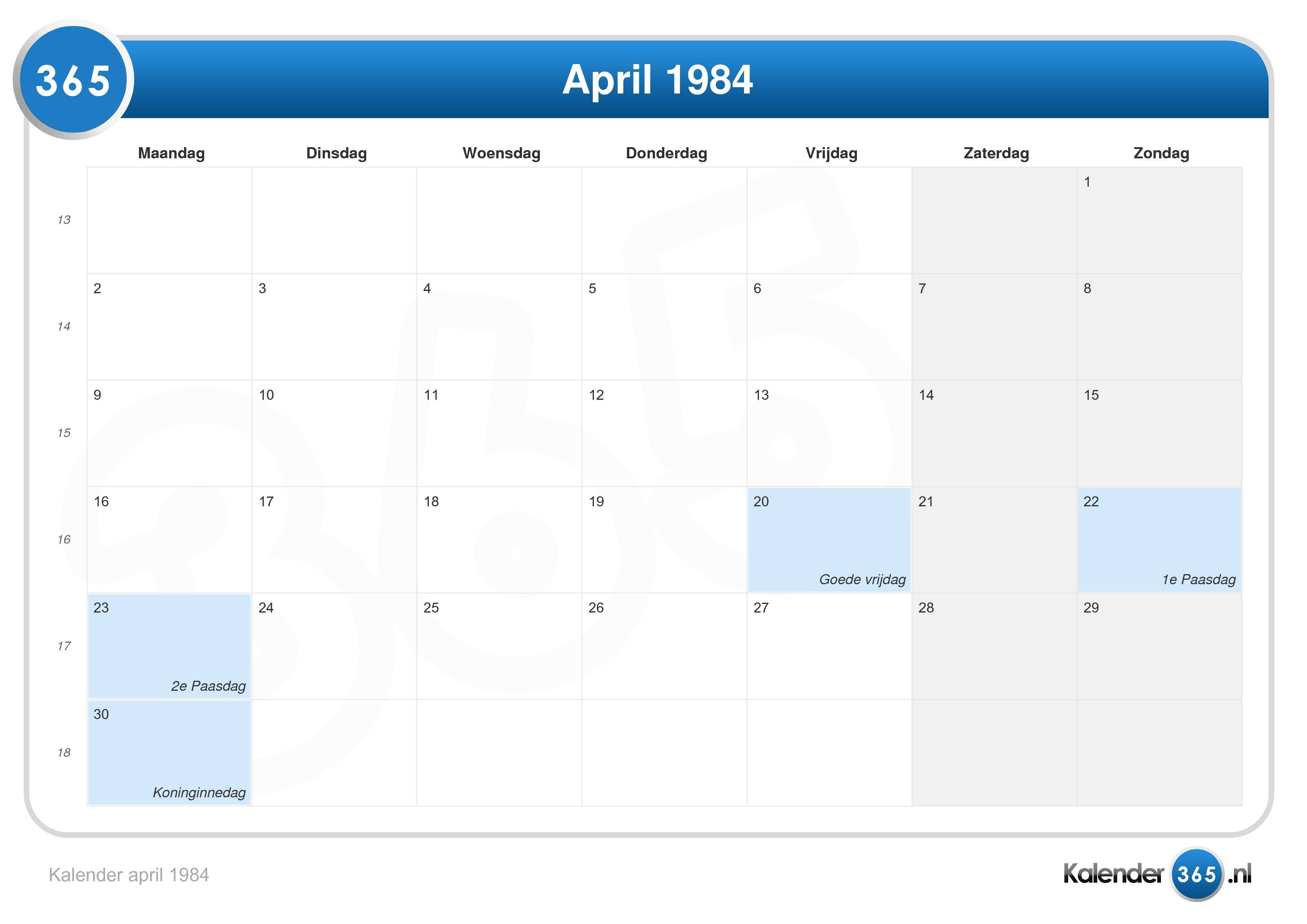 Kalender april 1984