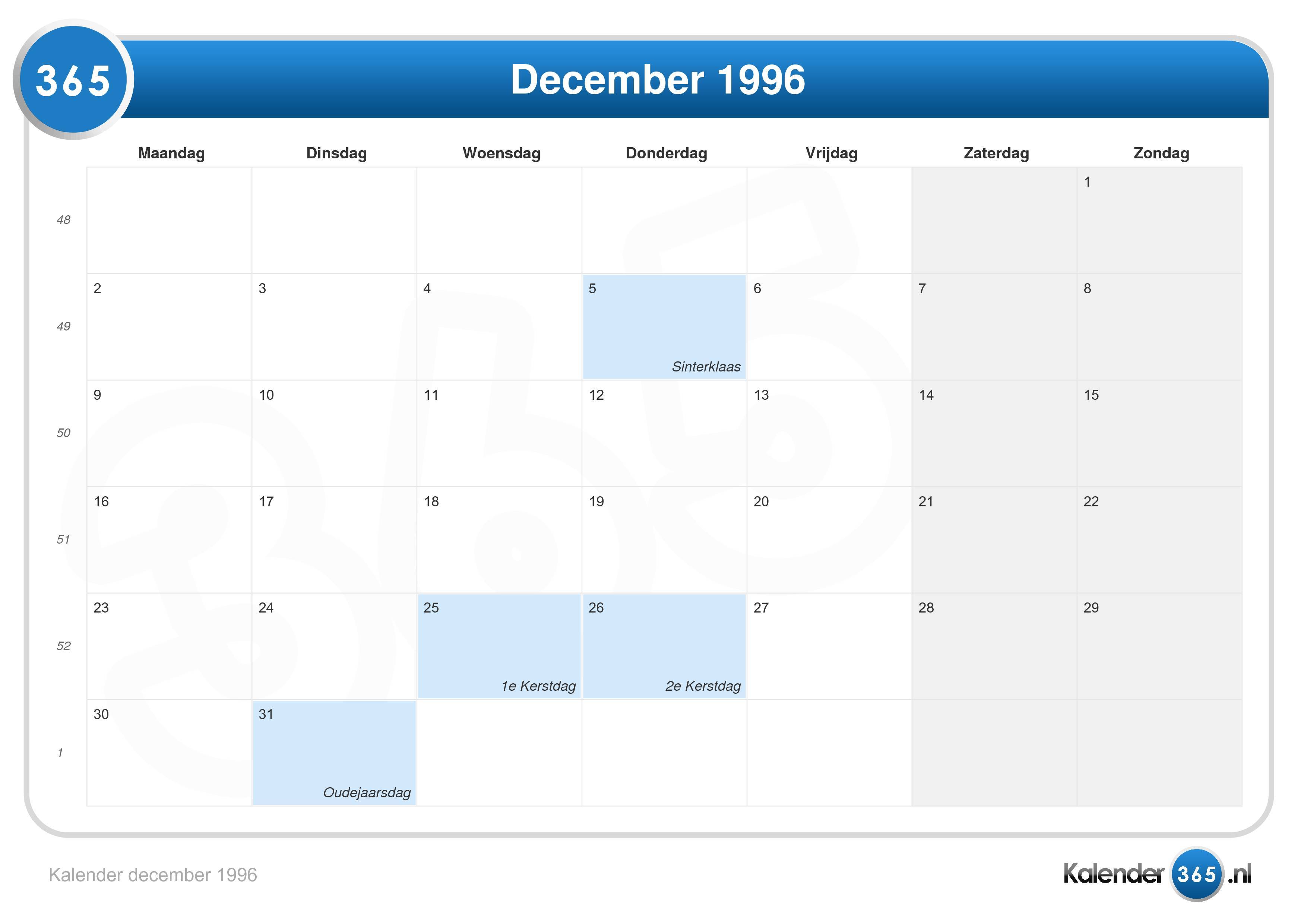 Kalender december 1996