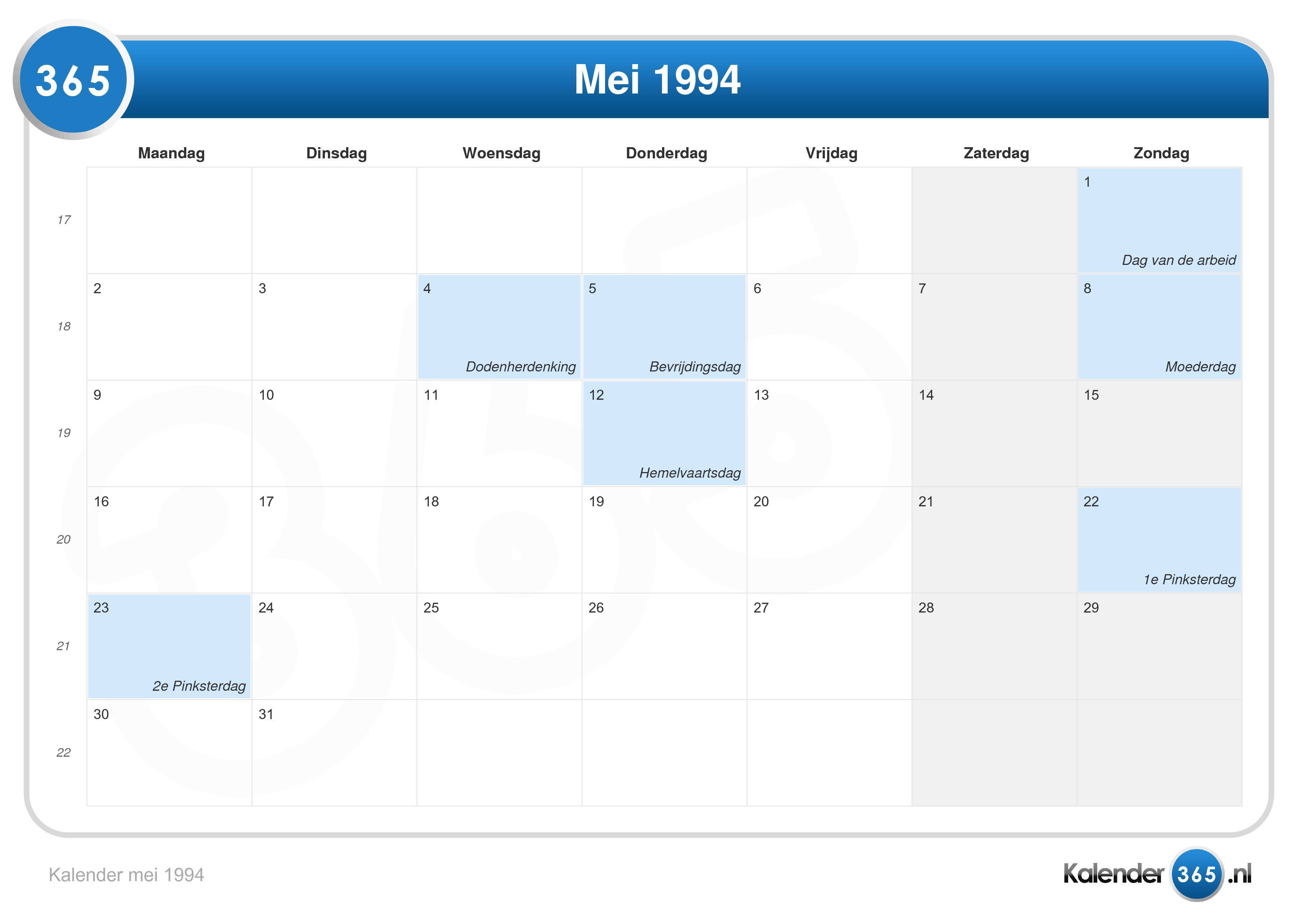 Kalender mei 1994