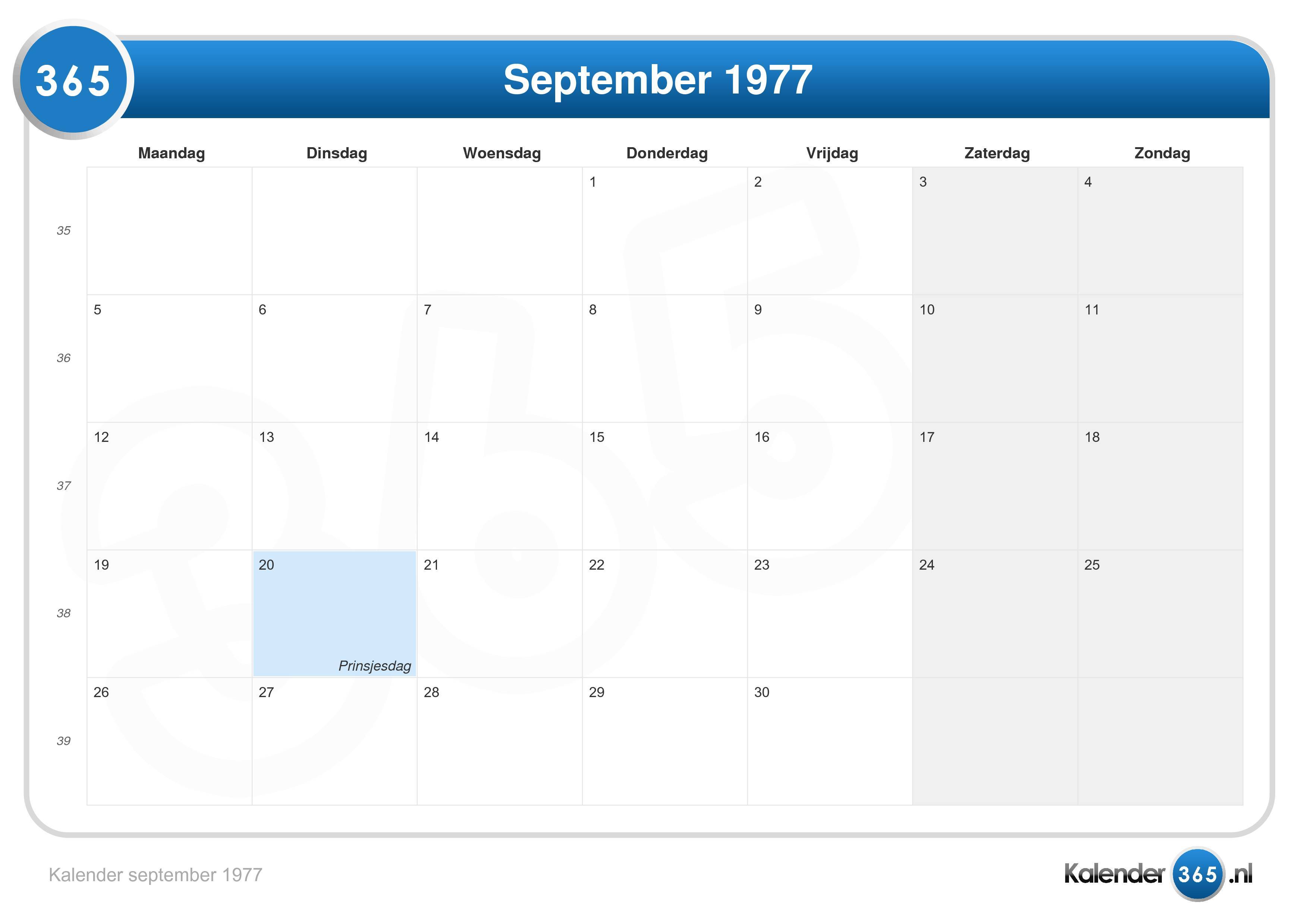Kalender september 1977