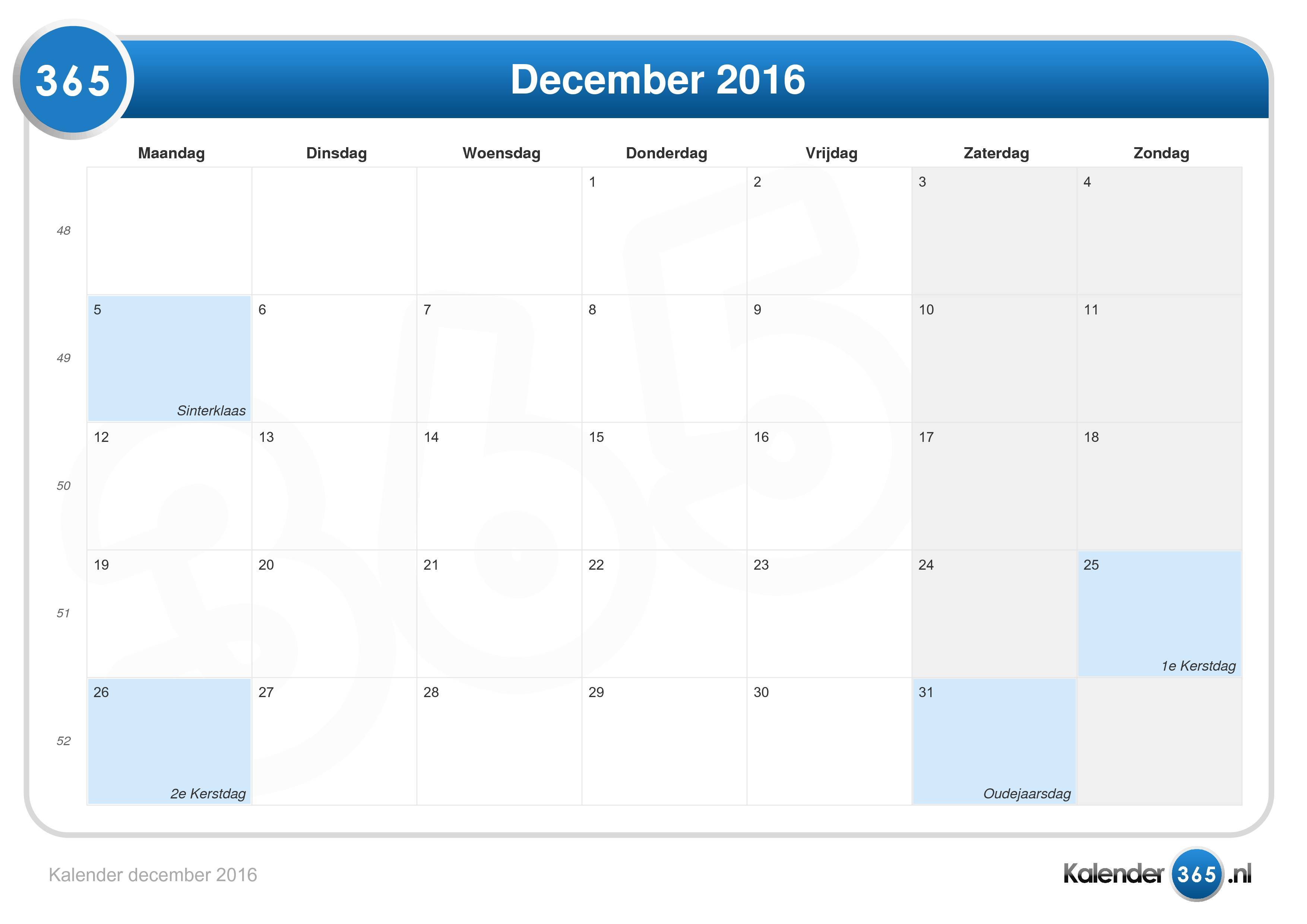 rand Belachelijk Overleven Kalender december 2016
