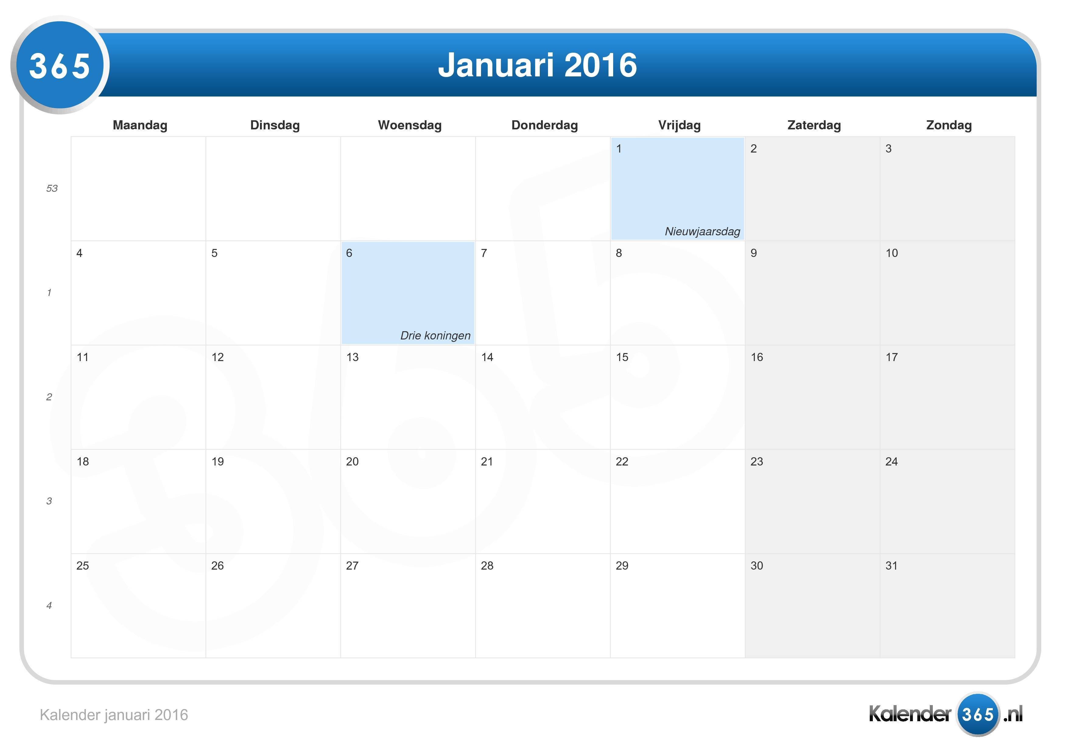 gelei Absoluut nikkel Kalender januari 2016