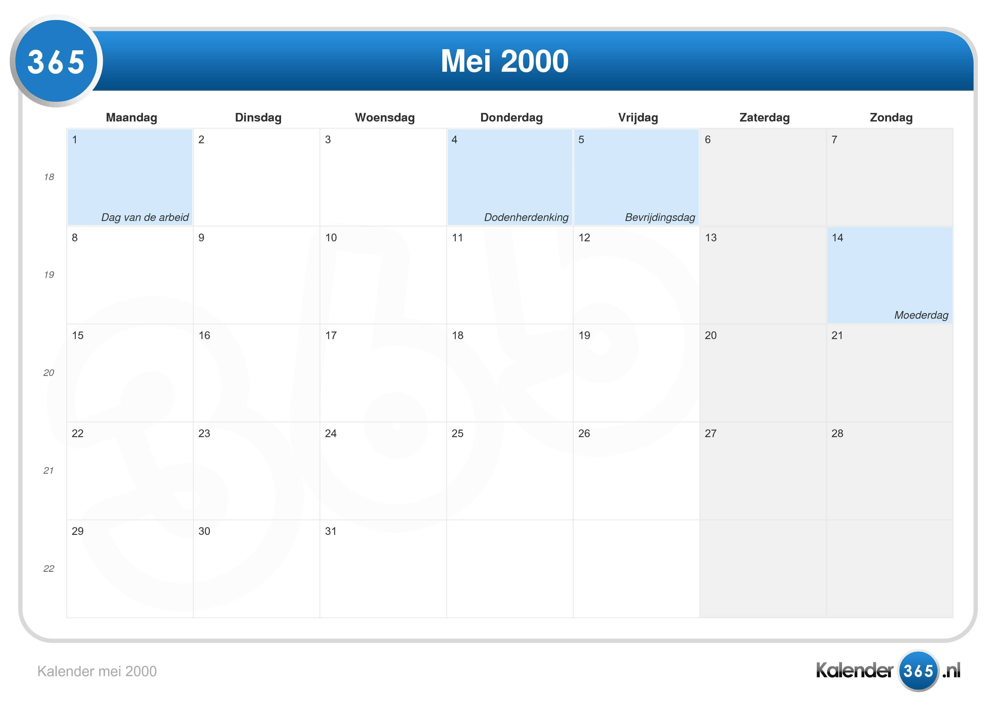  Kalender  mei  2000 