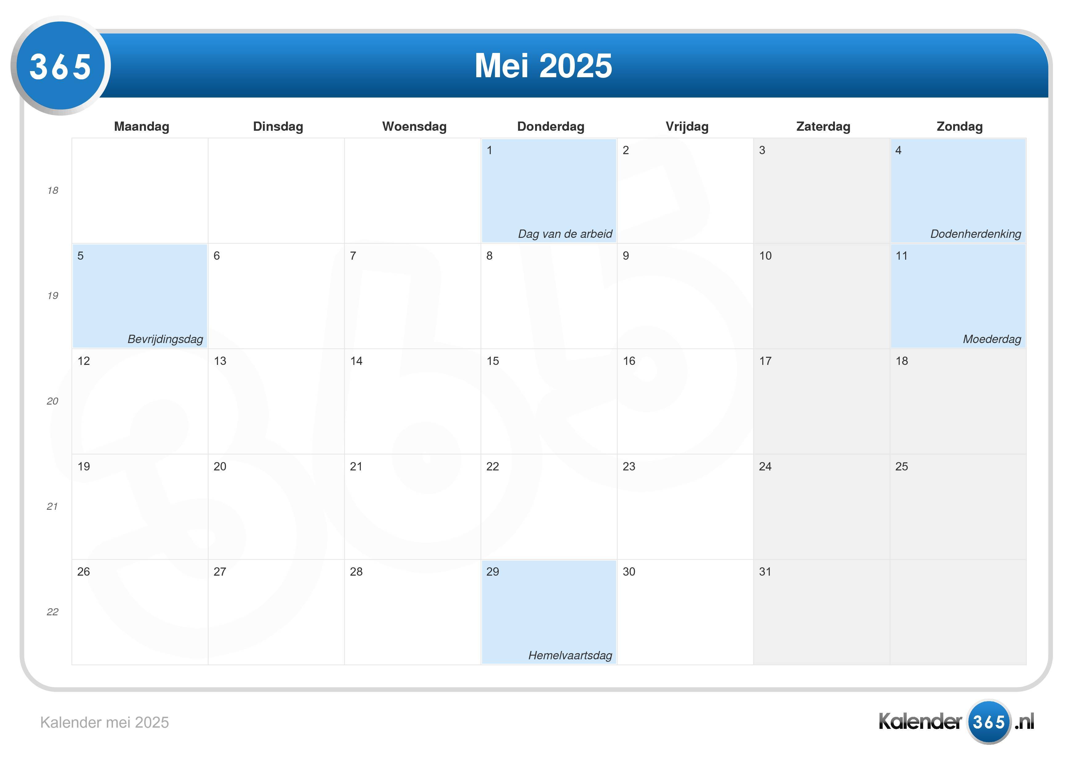Kalender Mei 2025